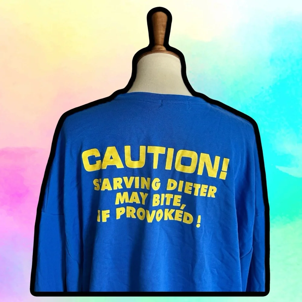 🌈 Cool Oversized Blue Caution Sweatshirt - Picture 3 of 4